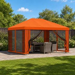 Abri avec parois, en polyester et acier, orange, pour le jardin, 4 &times; 3 m