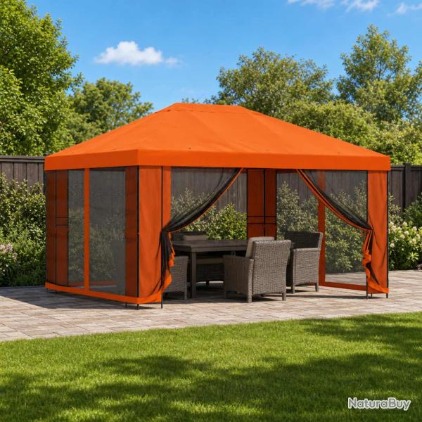 Abri avec parois, en polyester et acier, orange, pour le jardin, 4 � 3 m