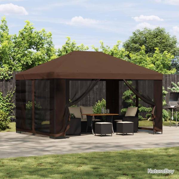 Abri de avec parois 4 � 3 m Marron Polyester et Acier