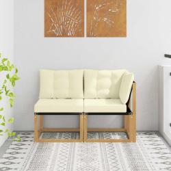 Canap&eacute; d'ext&eacute;rieur milieu et coin avec coussin 2 Pi&egrave;ce Blanc