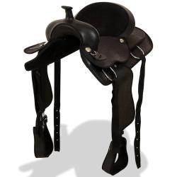 Selle, bridon et collier de poitrine, en cuir v&eacute;ritable, 16 po, noir