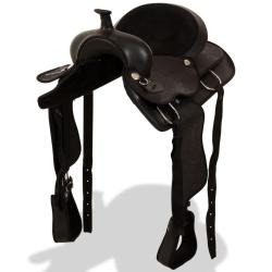 Selle, bridon et col de poitrine Cuir v&eacute;ritable 17 po Noir