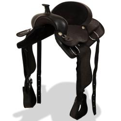 Selle, bridon et collier de poitrine, en cuir v&eacute;ritable, 17 po, noir