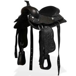 Selle, bridon et collier de poitrine, en cuir v&eacute;ritable, 13 po, noir