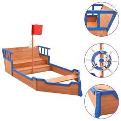 Bac &agrave; sable bateau pirate Bois de sapin 190x94,5x101 cm