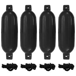 Pare-chocs de bateau, 4 pi&egrave;ces, noir, PVC, &Oslash; 16 &times; 58 cm