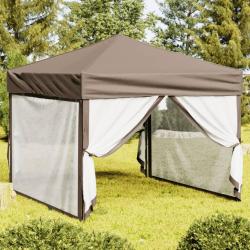 Tente de r&eacute;ception pliable avec parois Taupe 3x3 m