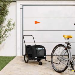 Remorque pour v&eacute;lo pour animaux de compagnie en tissu Oxford noir et fer