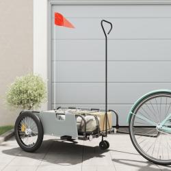 Remorque de v&eacute;lo gris et noir tissu oxford et fer