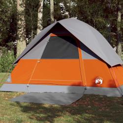 Tente de camping &agrave; d&ocirc;me 3 personnes gris et orange imperm&eacute;able