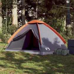 Tente de camping &agrave; d&ocirc;me 2 personnes gris et orange imperm&eacute;able