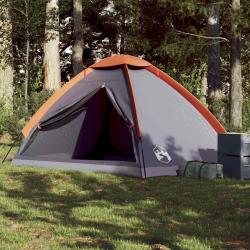 Tente de camping &agrave; d&ocirc;me 4 personnes gris et orange imperm&eacute;able