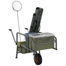 Chariot de p&ecirc;che vert avec roue acier enduit de poudre
