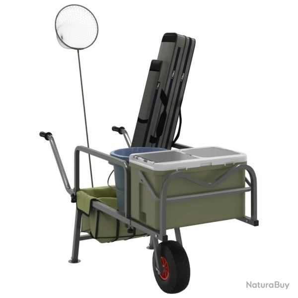 Chariot de p�che vert avec roue acier enduit de poudre
