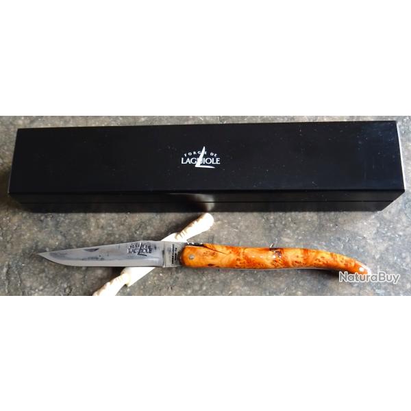COUTEAU "FORGE DE LAGUIOLE" BRUT DE FORGE + COFFRET DE LUXE EN BOIS LAQUE NEUF