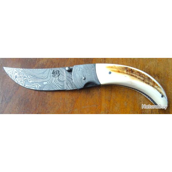 COUTEAU CHASSE " BERGER RUSTICA " DAMAS LINER LOCK PHACOCHERE SORTI DE VITRINE + ETUI CUIR OFFERT !!