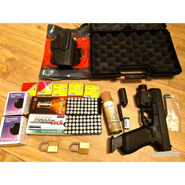 Kit Glock 17GEN5 cal. 9mm PA BLANC, C12, jamais servi, vis�e laser + embout gomm cogne + cartouches