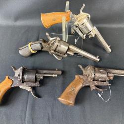 LOT DE 4 REVOLVERS A BROCHE cal. 7mm