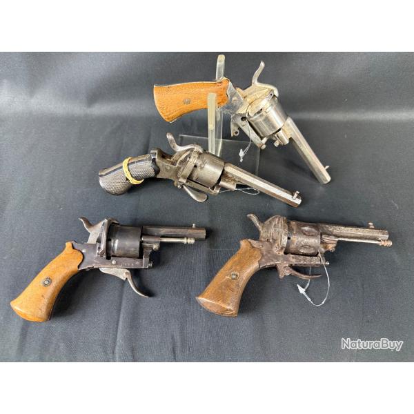 LOT DE 4 REVOLVERS A BROCHE cal. 7mm