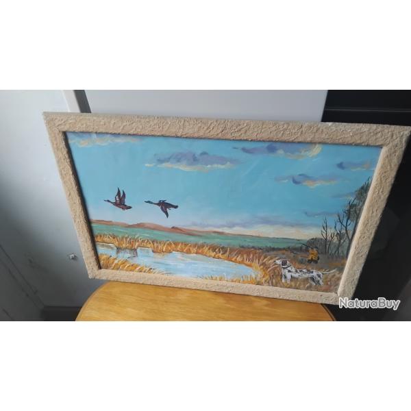 Peinture sur bois Chasseur dans le marais