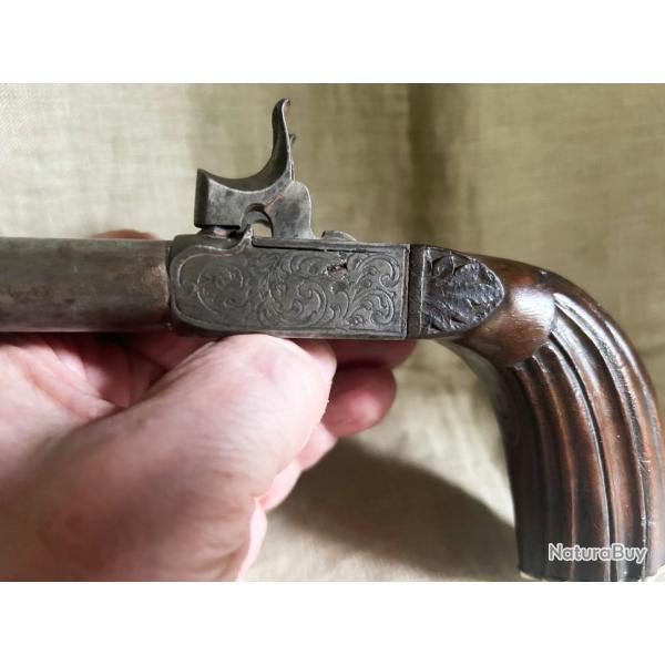 Fort pistolet � percussion � double canons sur table - fort calibre - 1860