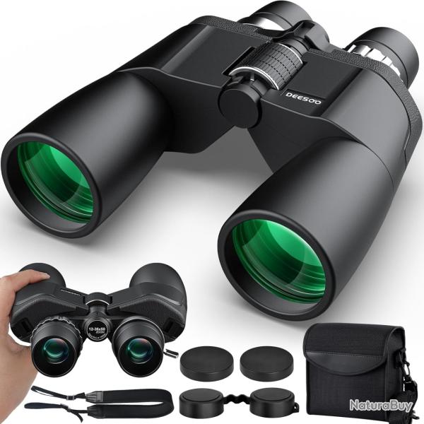 Jumelles Puissantes 12-36x50 Zoom HD Objectif 50mm Prisme BAK4 Porro Lentilles FMC Vision Claire