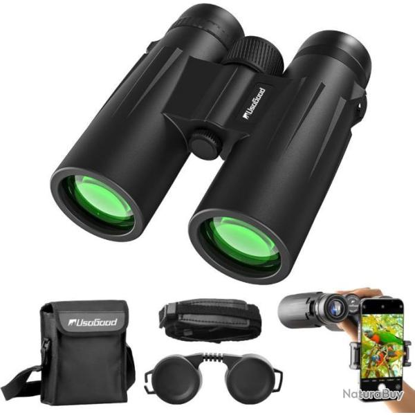 Jumelles pour Adultes HD 10 x42 �tanches Prismes BAK4 et Objectif FMC avec Adaptateur T�l�phone Noir