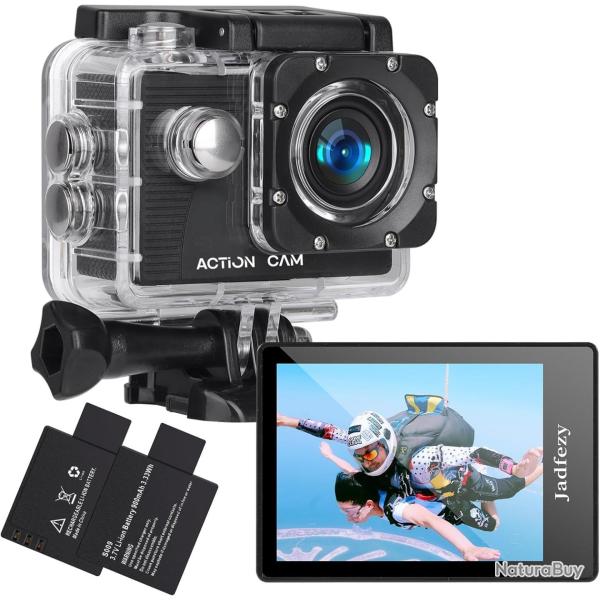 Camera Sport 1080P Grand Angle FHD Etanche 30M 2 Batteries 900Mah Kit d'accessoires Rechargeable