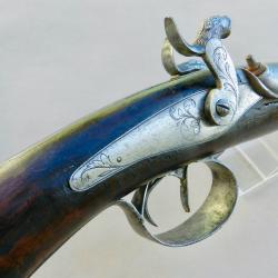 Rare fusil double &agrave; percussion, calibre 14, canons &agrave; ruban sign&eacute;s Antoine Flachat, vers 1845-1855