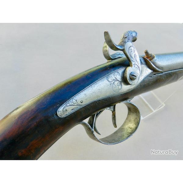 Rare fusil double � percussion, calibre 14, canons � ruban sign�s Antoine Flachat, vers 1845-1855