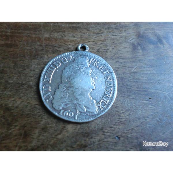 monnaie argent  louis XIV  1/2 ecu aux 8 L 1691 paris