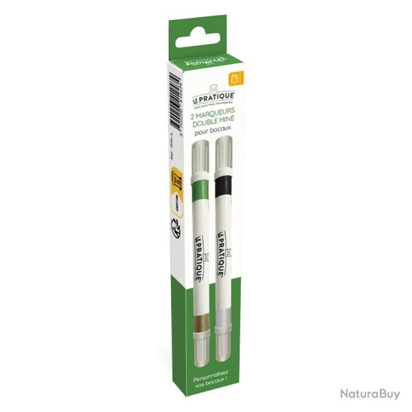Lot de 2 Marqueurs Double Mines pour Bocaux - Noir/Blanc & Vert/Dor�