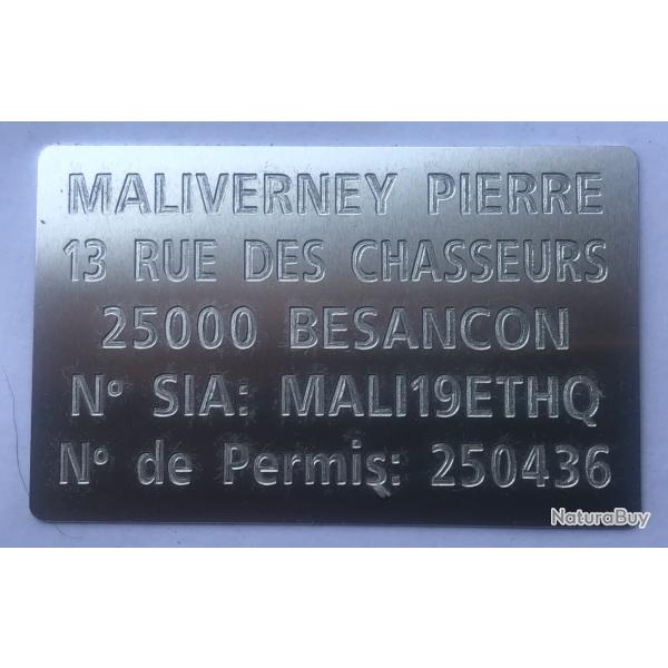 Carte sia personnalis�e chasseur en aluminium