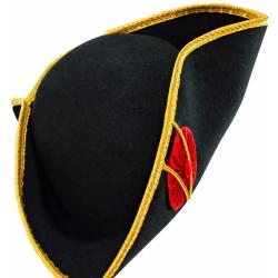 Tricorne Noir Ma&ccedil;onnique Souple RER avec Rosette Rouge Tour de t&ecirc;te 58 cm