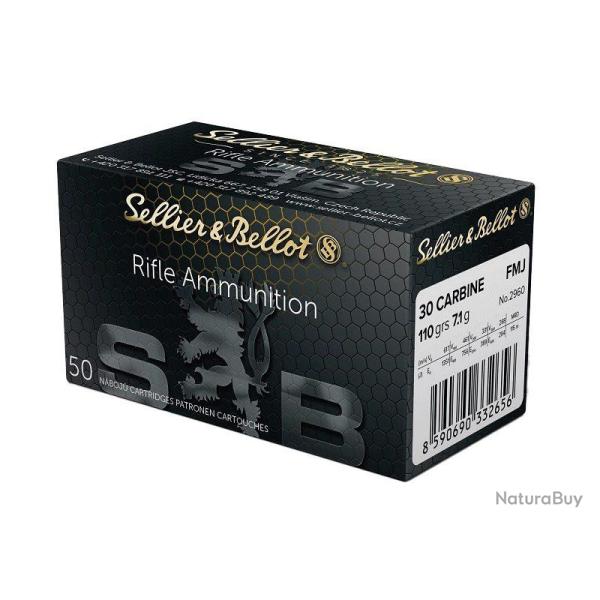 CARTOUCHES S&B 30 CARBINE FMJ 7.1g/110 GRS boite de 50 1 boite ( 50 munitions)
