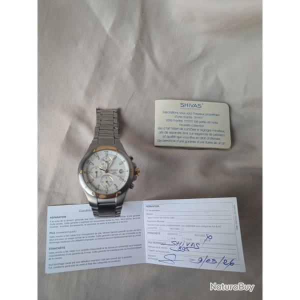 MONTRE POUR HOMME ARGENT�E ' SHIVAS " AVEC CERTIFICAT QUASI NEUVE AVEC PILE NEUVE �TANCHE 100 M�TRES