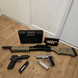 Lot de trois r&eacute;pliques, GBB et Fusil &agrave; Pompe