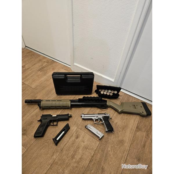Lot de trois r�pliques, GBB et Fusil � Pompe