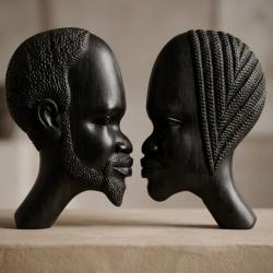 2 Profils en &Eacute;b&egrave;ne V&eacute;ritable - Art Africain Vintage