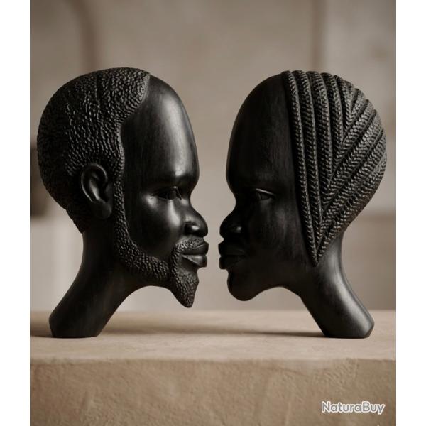 2 Profils en �b�ne V�ritable - Art Africain Vintage