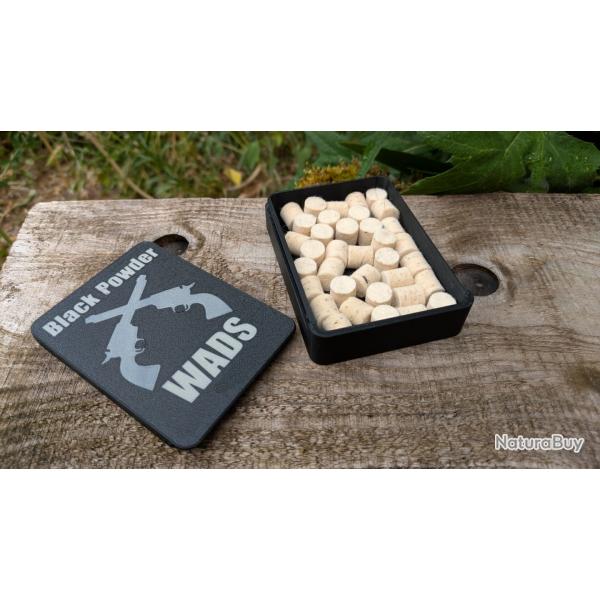 Boite de rangement bourre poudre noire - Black Powder WADS -couvercle coulissant  bourre non fournie