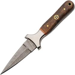 Couteau Dague Damas Mosaic Boot Knife Lame Acier Damas Manche Bois Brun &Eacute;tui Cuir DM1423