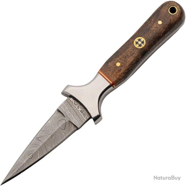 Couteau Dague Damas Mosaic Boot Knife Lame Acier Damas Manche Bois Brun �tui Cuir DM1423