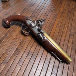 PISTOLET A SILEX TYPE MARINE CANON BRONZE PLATINE SIGN&Eacute;E JALABERT LAMOTTE A SAINT ETIENNE