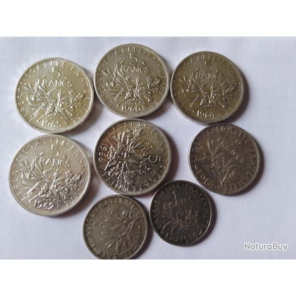 lot pieces argent semeuse 5f/2f/1f