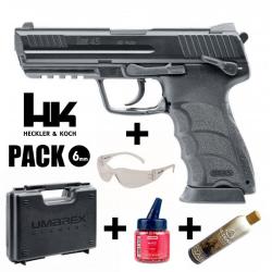 PISTOLET HECKLER & KOCH HKP45 Noir - Culasse mobile - 6 mm BB - Gaz Arme en pack pr&ecirc;t &agrave; jouer