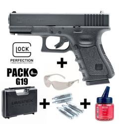 PISTOLET GLOCK 19 Noir - Culasse fixe - 6 mm BB - CO&sup2; 2J Arme en pack pr&ecirc;t &agrave; jouer
