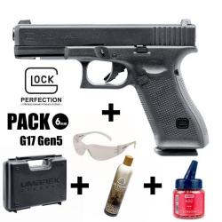 PISTOLET GLOCK 17 Gen5 Noir - 6 mm BB - Gaz 1J Arme en pack pr&ecirc;t &agrave; jouer