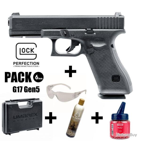 PISTOLET GLOCK 17 Gen5 Noir - 6 mm BB - Gaz 1J Arme en pack pr�t � jouer
