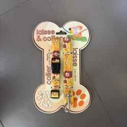 laisse + collier pour chien jaune  a vendre aux ench&egrave;res destockage chasse